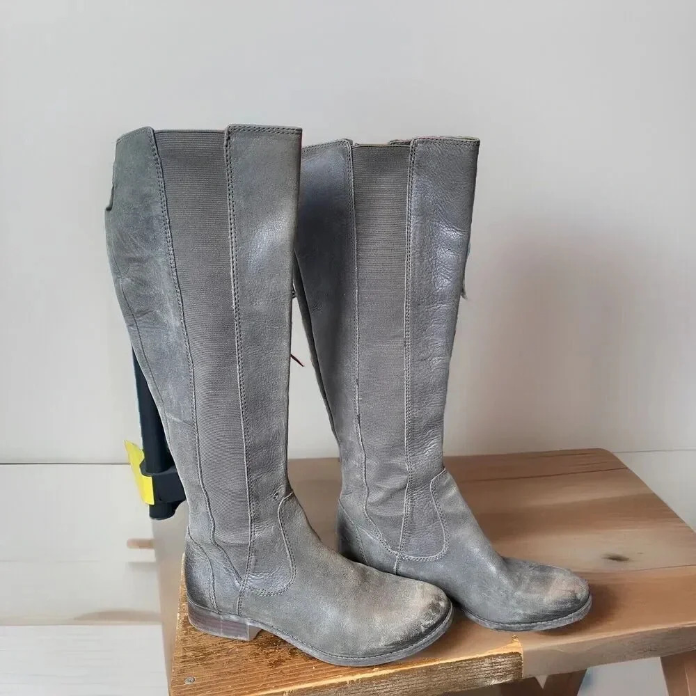 Jessica Simpson Women's 6.5 Knee High Boot Gray Leather/Fabric Upper Pull On